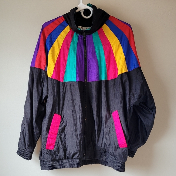 SLADE Vintage 80s / 90s Colorblock Nylon Windbreaker Women's XL - Picture 2 of 10
